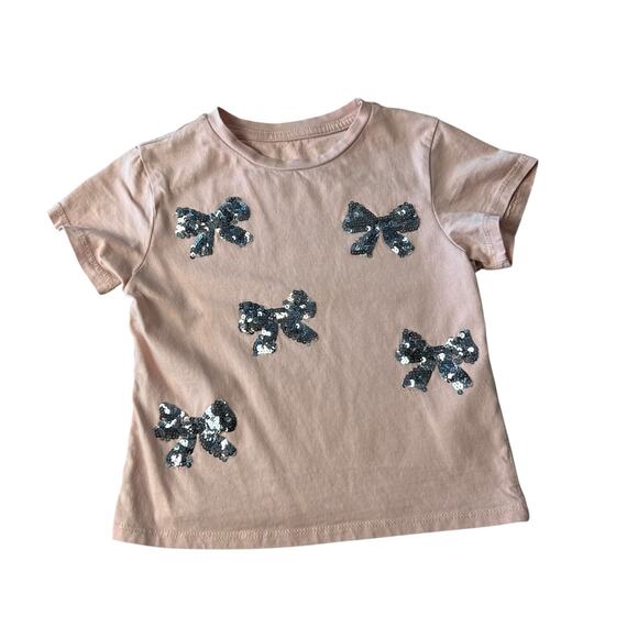 HM H&M Toddler Girls Pink Sequin Bow Tee T-Shirts Size 4T - Picture 1 of 3